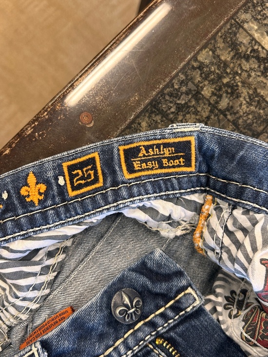 Rock Revival Denim - Rock Revival Ashlyn Easy Boot Jeans - Blue with Gold Embroidery